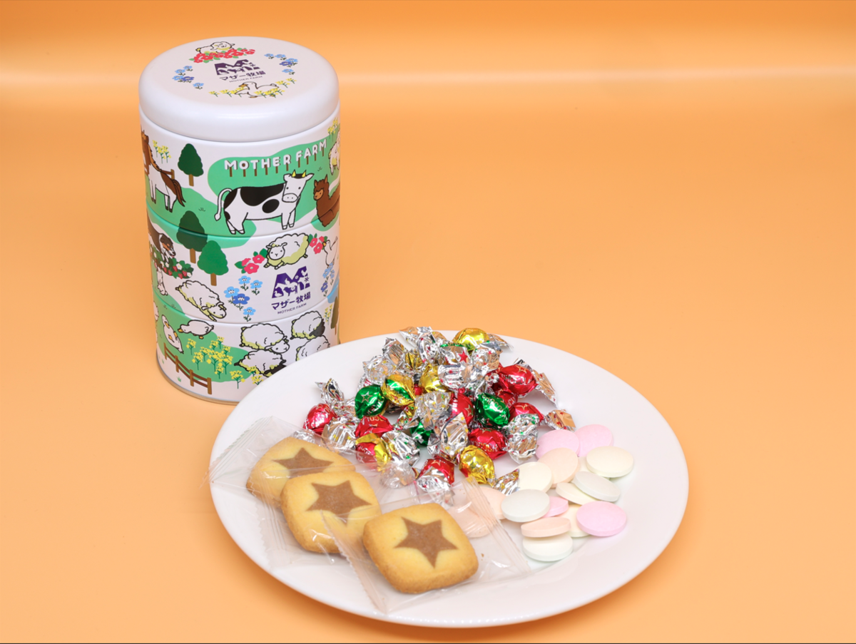 マザー牧場限定　マザー牧場の仲間たち　マーモファミリー③ マザー牧場3段缶 | マザー牧場ウェブショップ